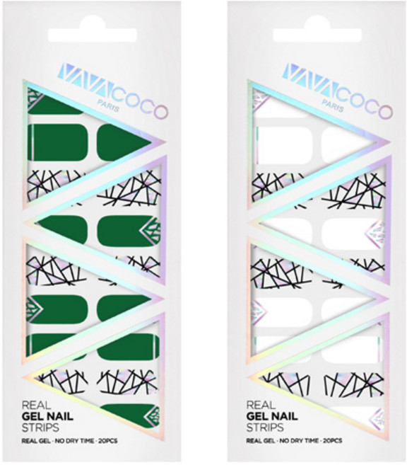 바바코코 젤네일 스트립 스티커 믹스매치 브로큰글라스 2p 세트, 그린, 화이트, 1개