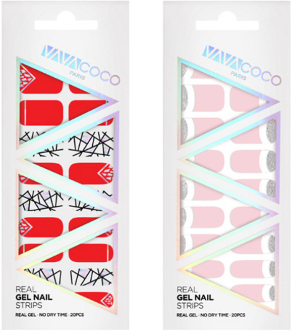바바코코 젤네일 스트립 스티커 믹스매치 브로큰글라스 2p 세트, 스칼렛레드, 루놀라글리터 베이비핑크, 1개
