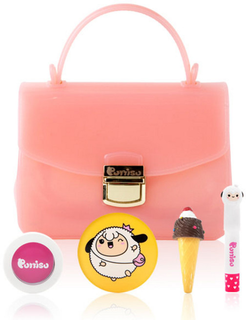 뿌띠슈 매력만점 어린이 메이크업 백 세트, 블러셔 + 선쿠션 + 립글로스 + 립크레용 + 핸드백, 1세트