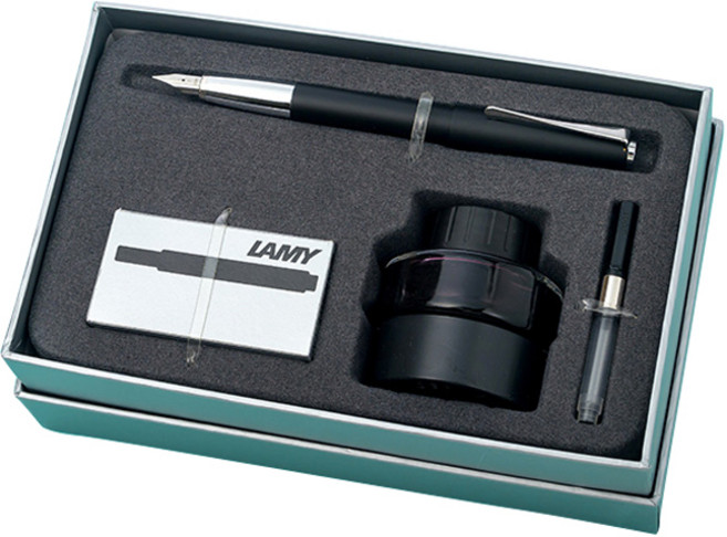德國 LAMY Studio 黑色鋼筆瓶裝墨水禮品套組, 黑色, EF