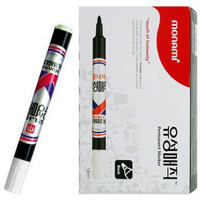 모나미 둥근닙 유성매직, 흑색, 12개입