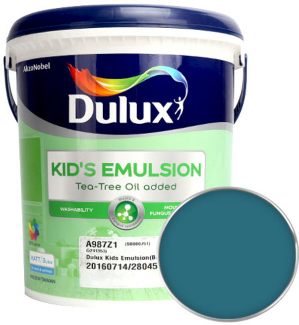 듀럭스 키즈 에멀전 무광 페인트, MiddyBlue, 3L, 1개