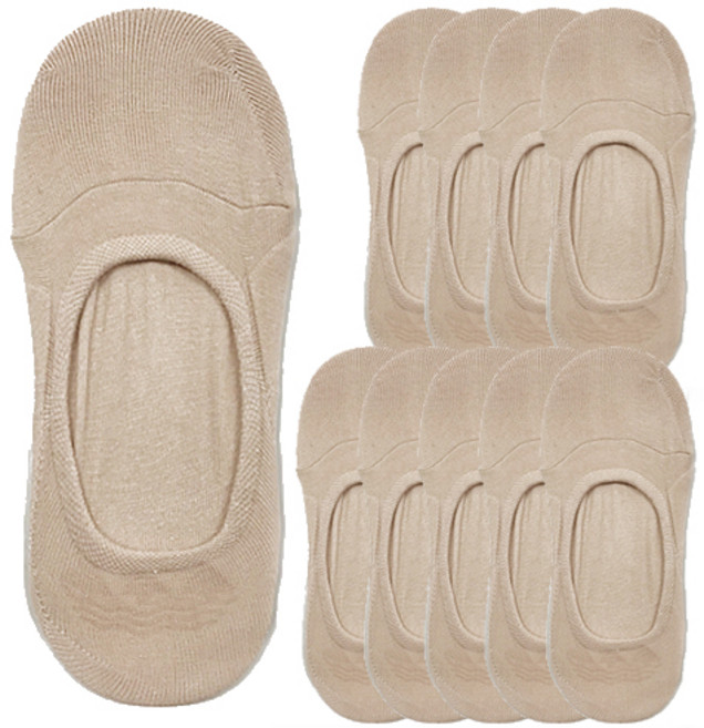 양말공장 여성용 자물쇠밴드 스포츠 페이크삭스 세트, 베이지, 10개