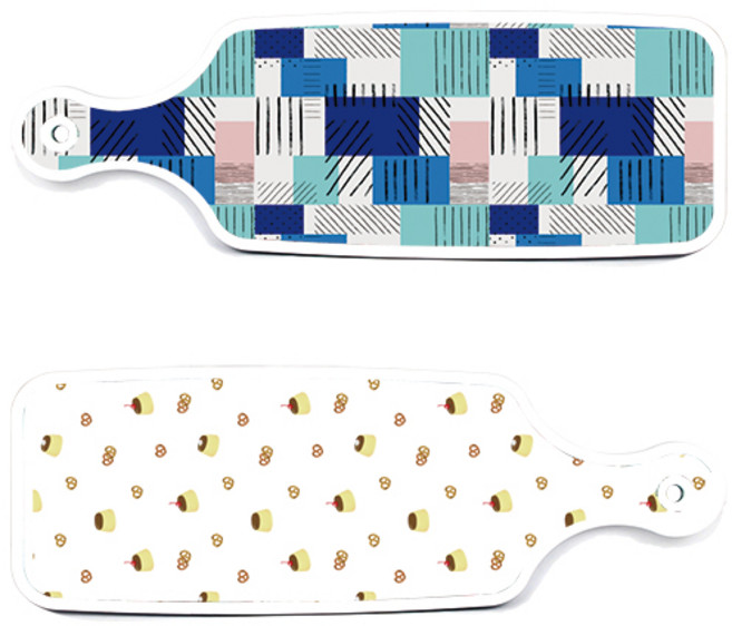 로엠디자인 서빙 도마 보드 2p 푸딩 세트, 푸딩, 청색체크, 1세트