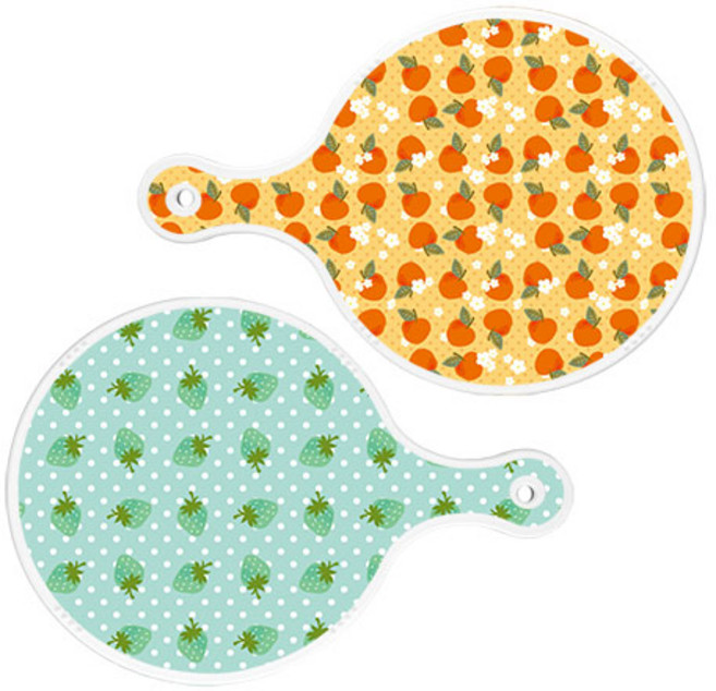 로엠디자인 원형 서빙 도마 보드 2p 오렌지복숭아 세트, 오렌지복숭아, 옥색딸기, 1세트