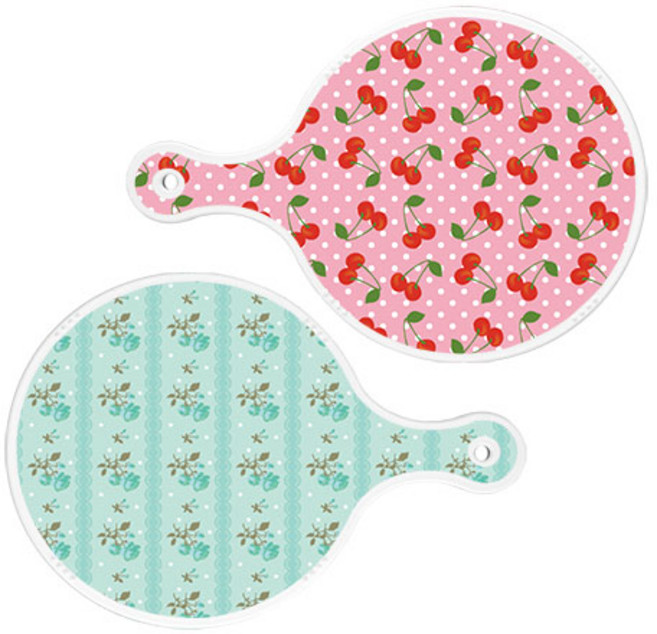 로엠디자인 원형 서빙 도마 보드 2p 핑크체리 세트, 핑크체리, 옥색로즈, 1세트