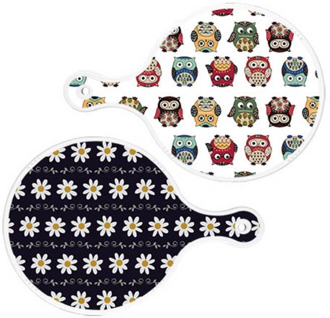 로엠디자인 원형 서빙 도마 보드 2p Cute부엉이 세트, Cute부엉이, 클래식플라워, 1세트