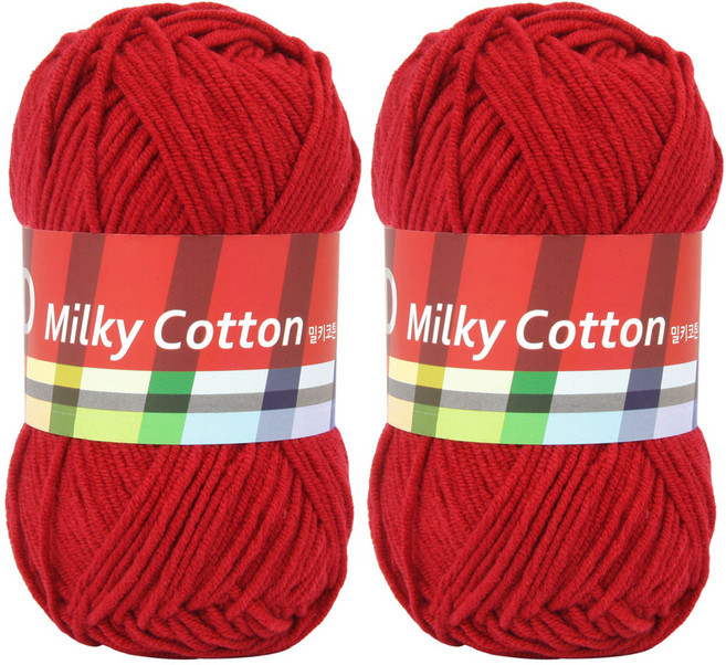 브랜드얀 밀키코튼 레드라벨 면혼방 뜨개실, 33진빨강, 2개