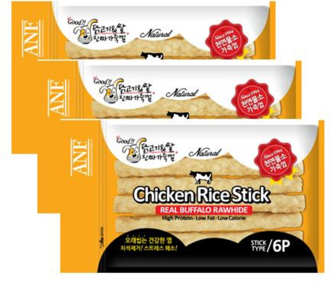 ANF 치킨라이스스틱 강아지껌 6P, 닭고기+쌀 혼합맛, 40g, 3개
