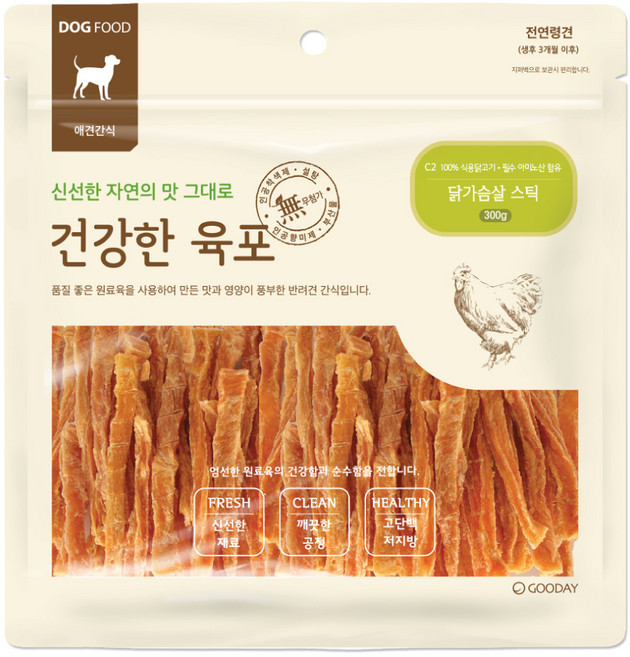 굿데이 강아지 건강한 육포, 닭가슴살 스틱, 300g, 1개
