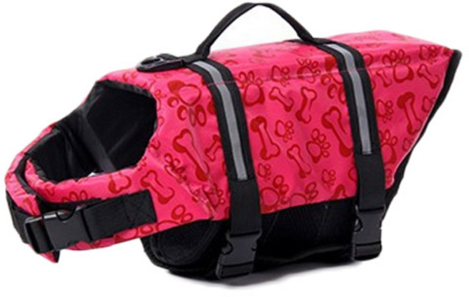 펫나인 반려동물 바캉스 수영조끼, 핑크 뼈다귀, 1개