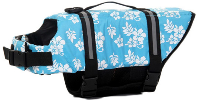 펫나인 반려동물 바캉스 수영조끼, 블루플라워, 1개