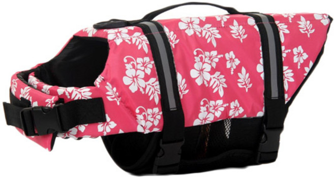 펫나인 반려동물 바캉스 수영조끼, 핑크플라워, 1개