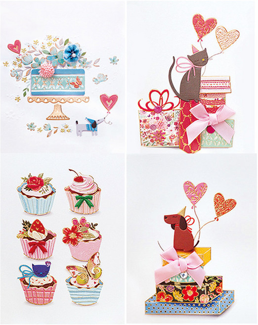 프롬앤투 강아지고양이 카드 4종 세트 FT1034-1234, 혼합 색상, 1세트