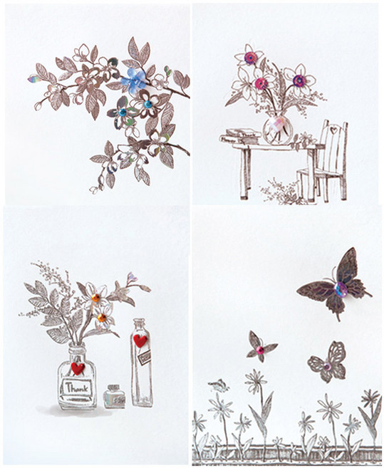 프롬앤투 스케치 카드 4종 세트 FT1037-1234, 혼합색상, 4개