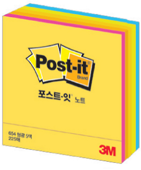 포스트잇 쓰리엠 형광노트 접착메모지 CU-33 76 x 76 mm, 혼합 색상, 1개입, 1개