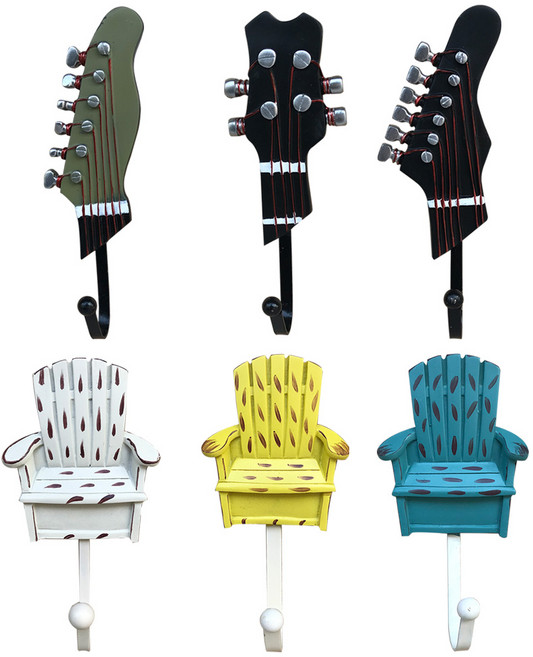 퍼닉 레트로 1구 훅 옷걸이 기타 3p + 윙체어 3p 세트, B, E, 1세트