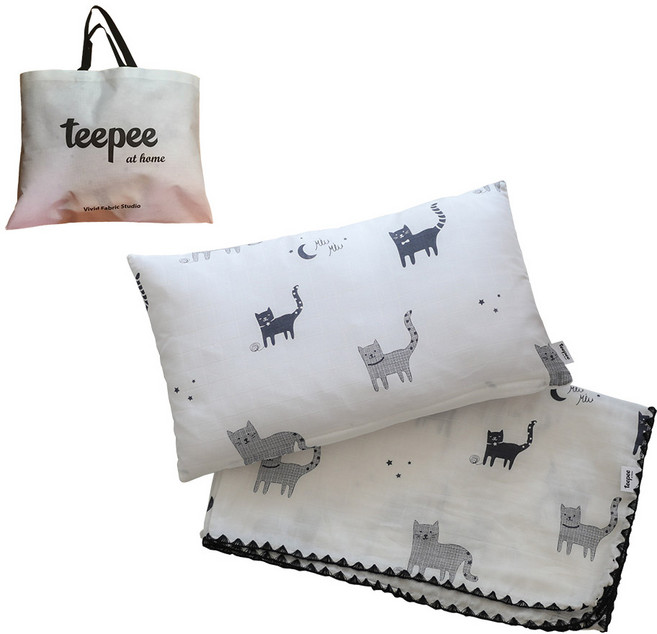 티피 여름 유아 거즈 낮잠이불 세트 소형 베개솜 포함 + 부직포 가방, 토니