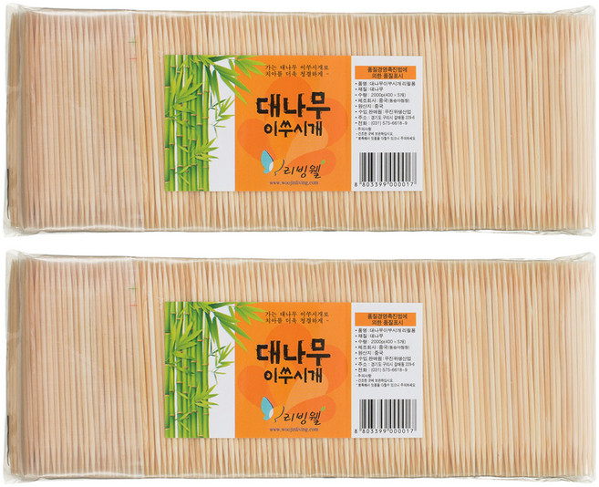 리빙웰 대나무 이쑤시개 리필용, 2000개입, 2개