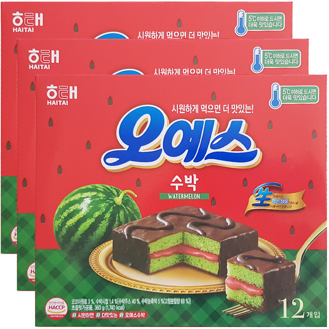 해태제과 오예스 수박 과자케이크, 360g, 3개