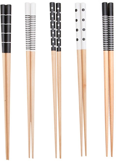 아카시아 블랙앤화이트 도트 젓가락, 혼합 색상, 젓가락5p, 1세트