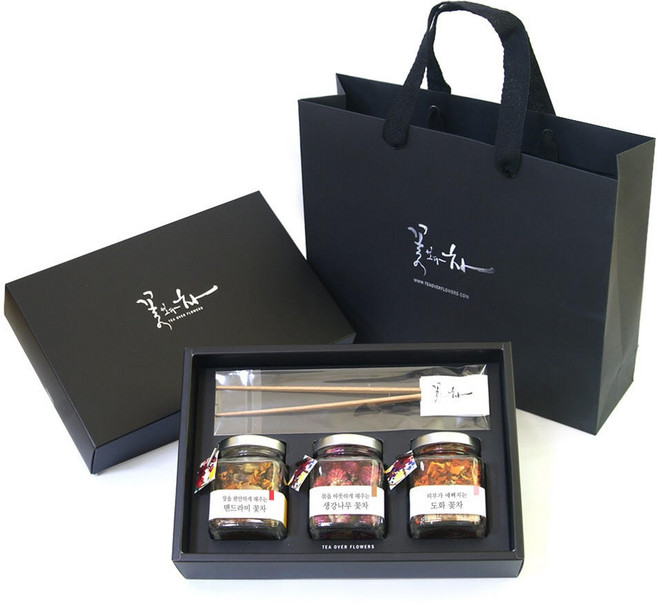 꽃보다차 듬직한 꽃차 3종 선물세트 + 쇼핑백, 맨드라미꽃 4g + 생강나무꽃 6g + 도화 3g + 차집게 + 쇼핑백, 1개