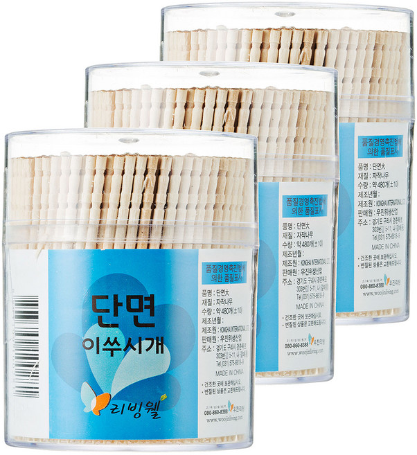 리빙웰 자작나무 단면 이쑤시개 대, 480개입, 3개