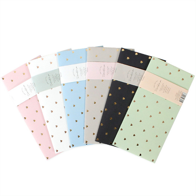 톡톡팬시 1000 하트금박봉투 세트, 혼합색상, 6개