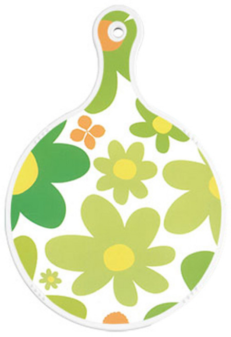 로엠디자인 양면 원형 서빙 도마 보드, floral 개나리 + 국화블루옥색, 1개