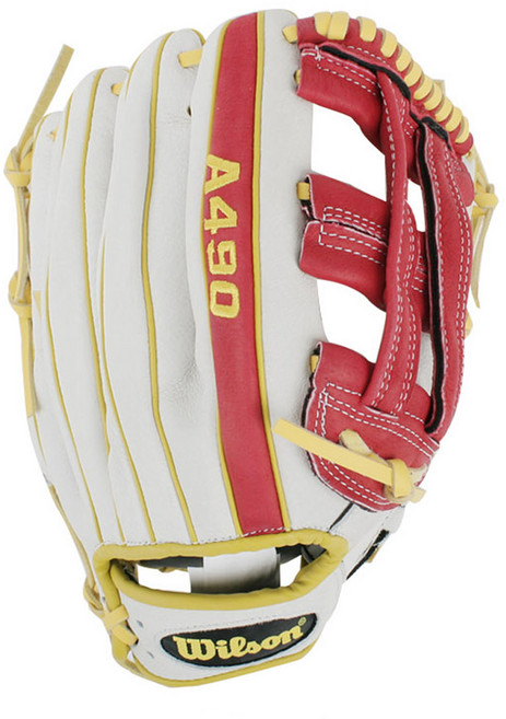 윌슨 A490 KR 우투용 야구글러브 WTA04KR17RP 12AA, 화이트 + 레드, 1개