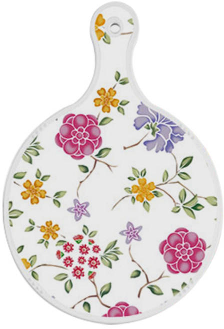 로엠디자인 양면 원형 서빙 도마 보드, 로맨틱레드floral화이트 + 국화블루옥색, 1개