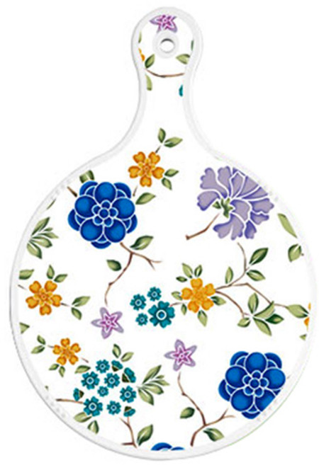로엠디자인 양면 원형 서빙 도마 보드 로맨틱블루floral화이트, 옥색로즈, 1개