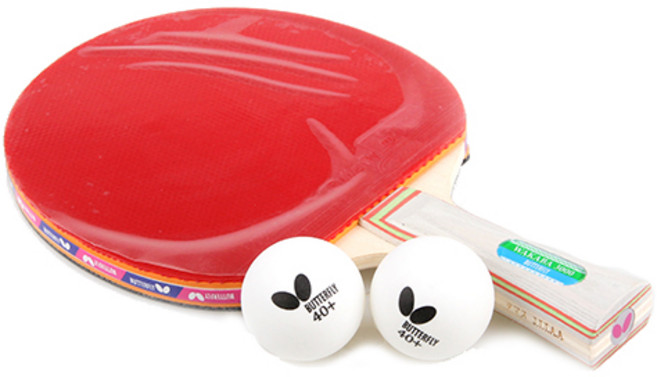 버터플라이 쉐이크핸드 라켓 + 탁구공 2p, WAKABA 3000, 1세트