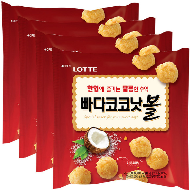 롯데제과 빠다코코낫볼, 60g, 4개