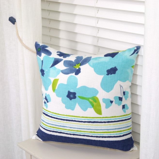 나산데코 린넨 핸드프린트 블라우블룸 쿠션 커버 C8-19