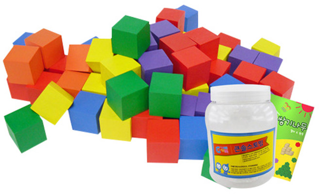 가베가족 3cm 칼라쌓기나무 100p + 미니북 + 보관통, 빨, 주, 노, 초, 파, 보, 1개