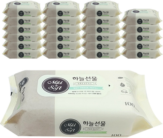 하늘선물 물티슈 리필형, 24개, 100개입
