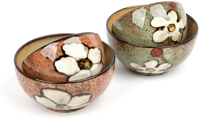 로얄에식스 소담 공기 2p + 대접 2p 세트, 핑크, 그린, 1세트