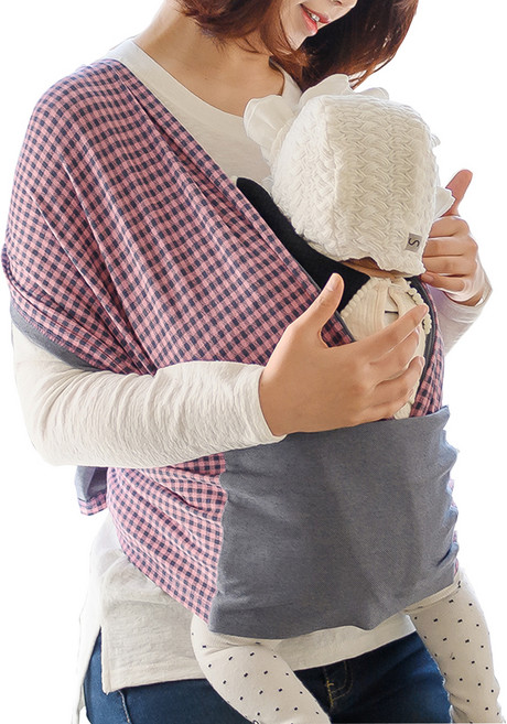 루 아기띠 데님 체크 S, 핑크