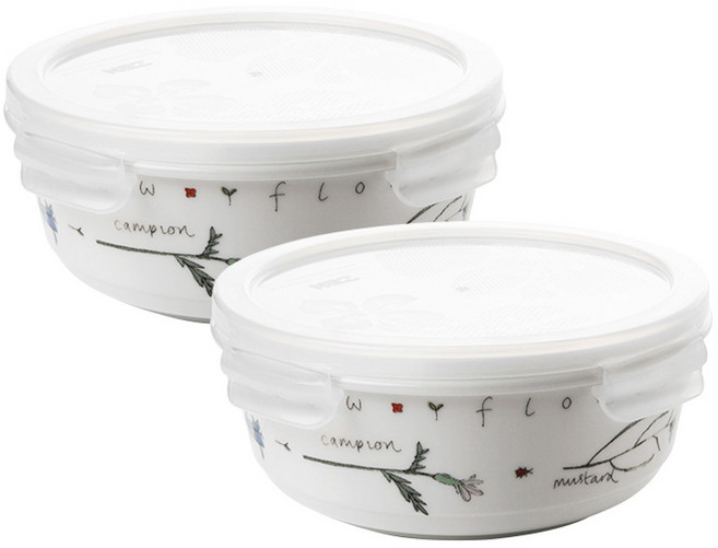 韓國 ZEN Meadow Flower 圓形密封容器 特大 800ml, 2個, 容器 2入