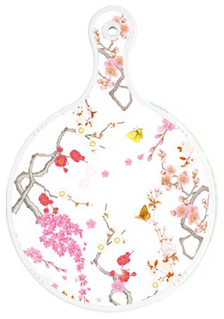 로엠디자인 양면 원형 서빙 도마 보드 로맨틱연지색floral, 옥색넝쿨로즈, 1개