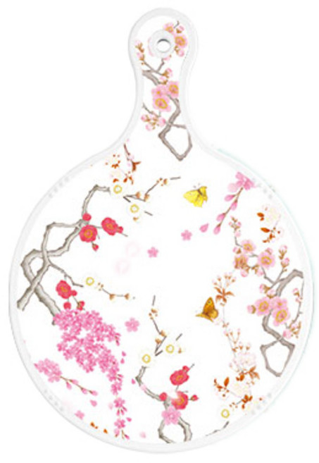 로엠디자인 양면 원형 서빙 도마 보드 로맨틱연지색floral, 옥색로즈, 1개