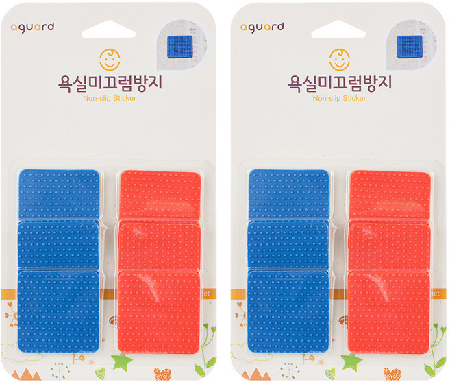 SUNFLOWER 욕실 미끄럼방지 사각 스티커 블루 3p + 레드 3p, 2세트