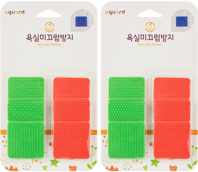 SUNFLOWER 욕실 미끄럼방지 사각 스티커 그린 3p + 레드 3p, 2세트