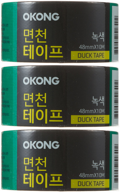 오공 포장용 면천테이프 녹색 48mm x 10m, 3개