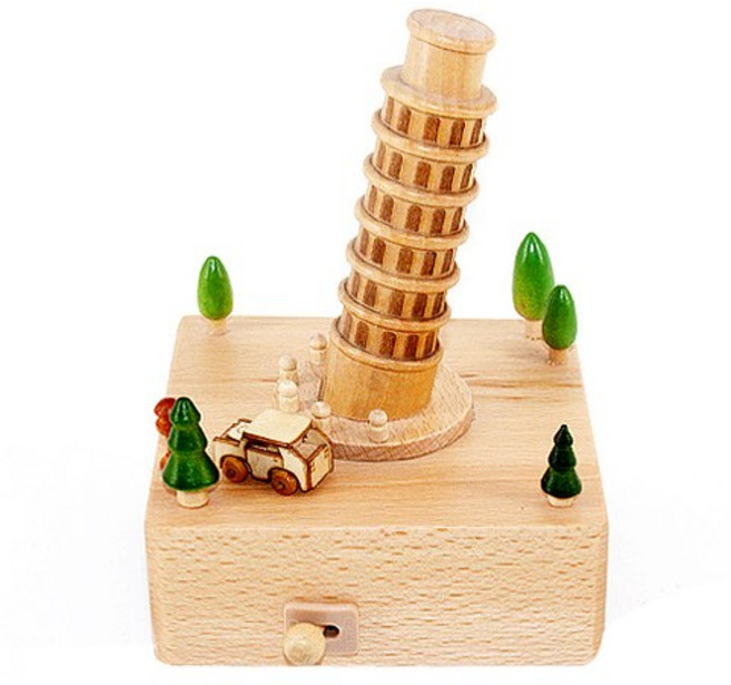 젊은이마켓 수공예 빈티지한 대만 원목 오르골, 피사의사탑