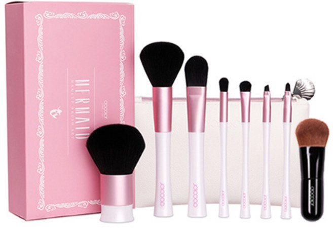 두칼라 머메이드 앤 미니 가부키 브러쉬 8p + 파우치 + 패키지박스 세트, 블랙, 1개