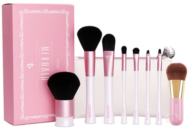 두칼라 머메이드 앤 미니 가부키 브러쉬 8p + 파우치 + 패키지박스 세트, 핑크, 1개