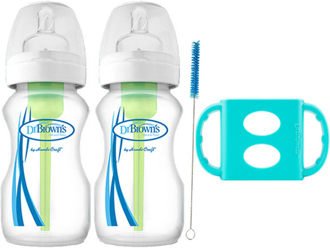 닥터브라운 와이드넥 옵션스 유리젖병 270ml x 2p + 실리콘 홀더, 1개, 민트