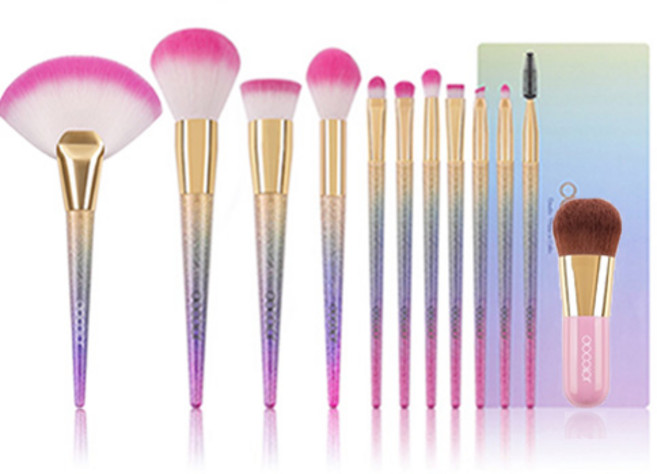 두칼라 판타지 팬 앤 미니 가부키 핑크 브러쉬 12p 세트, 혼합 색상, 1개